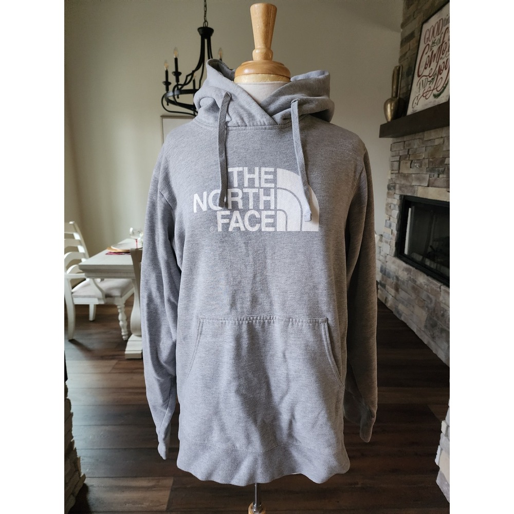 The North Face Mens Gray Hoodie Pullover Logo Spellout‎ Size L